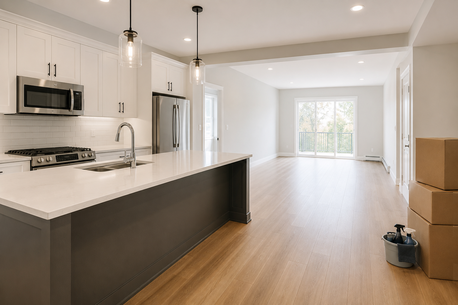 Professional cleaner preparing an empty apartment between occupants
